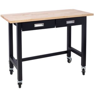 48in Heavy Duty Bamboo Wood Workbench with Drawer Storage Portable Work Table with Wheels for Garage Home Office Computer <b>Desks</b> - Product Image 6