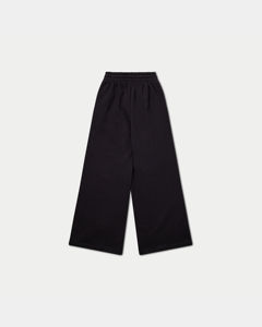 Wide Leg Cotton Pants Solid <b>Black</b> Full Length Elastic Waist Casual Loose Fit Autumn Knitted <b>Women's</b> <b>Trousers</b> Anti-wrinkle <b>satin</b> - Product Image 1