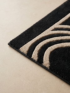 Tapis en laine tufté fait main moderne, noir, géométrique, doux, pour intérieur et extérieur, tapis de luxe contemporain sur mesure - Product Image 1