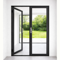 Porte d'entrée de sécurité moderne en aluminium à double vitrage, design personnalisé, surface finie, pour entrepôt ou salle de bain, portes battantes