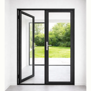 Porte d'entrée de sécurité moderne en aluminium à double vitrage, design personnalisé, surface finie, pour entrepôt ou salle de bain, portes battantes - Product Image 5