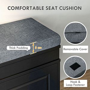 Panca Moderna Nera per Ingresso con Cuscino e 2 Cassetti, Contenitore per Scarpe con Capacità di 8 Paia - Product Image 6