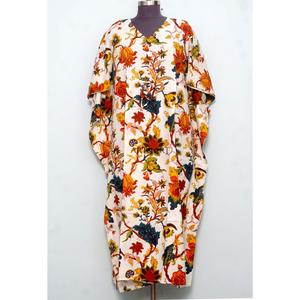 High Quality Custom Block Printing Fabric Kaftan <b>Dress</b> Drawstring Tie Waist Design Loose Fit Long Summer Beach Women's Kaftan - Product Image 1