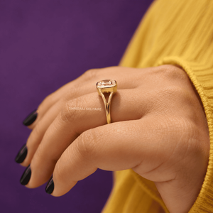 Bague de fiançailles à sangle fendue en diamant de laboratoire de type Old Mine Cut, certifiée IGI, en or massif 14K 18K, fabricant de bijoux de mariage sur mesure - Product Image 2