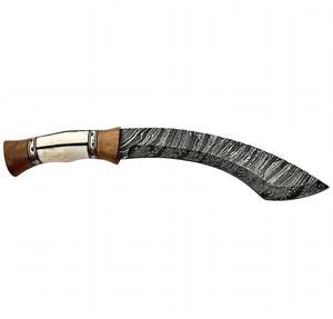 Couteau utilitaire d'extérieur en acier Damas fait main, manche en bois et os personnalisé, outil de découpe incurvé - Product Image 3