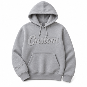 Sweat à capuche unisexe gris personnalisé avec appliqué tonal et poche kangourou, OEM, marque privée, streetwear - Product Image 1