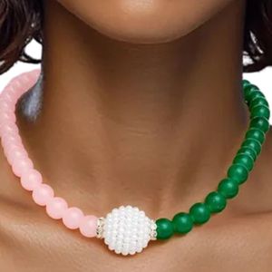 Collar de Perlas de Vidrio Rosa y Verde para Mujer, Joyería Elegante y a la Moda, Collar de Cuentas Hecho a Mano, Accesorio de Estilo - Product Image 5