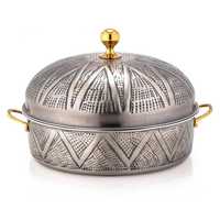 Tajine traditionnel bicolore or et gris martelé en acier inoxydable, chauffe-plat et plat de service conique pour la restauration