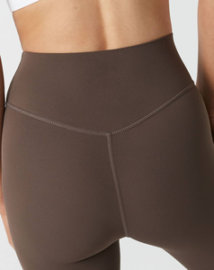 Leggings de yoga pour femmes de haute qualité, sans couture, taille haute, longueur intégrale, couleur marron uni, taille élastique, spandex, nylon, pantalon de fitness, entraînement - Product Image 5