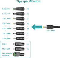 Adaptateur secteur universel 6-24V avec port USB 5V 1A, cordon d'alimentation CC 41W max pour ventilateur, haut-parleur, bande LED