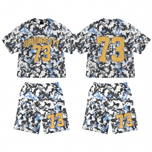 180 GSM Breathable Polyester Mesh Camouflage T Shirt Shorts <b>Set</b> Custom Sublimation Logo Men's T shirt Short <b>Set</b> - Product Image 1