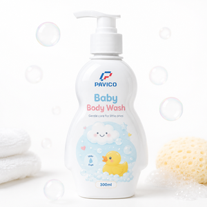 Botella de PET Curva de 300ml para Jabón Corporal de Bebé, Color Blanco Opaco, con Bomba Dosificadora para Champú y Gel de Ducha para Niños, Fabricante de Vietnam - Product Image 1