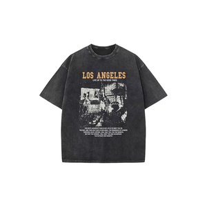 Oversized Graphic <b>Tshirts</b> for Men Acid Wash Los Angeles Vintage Tees Streetwear Baggy Cotton Shirts Casual Tops - Product Image 1