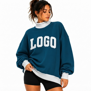 เสื้อสเวตเชิ้ตคอเต่าทรงหลวมสไตล์ลำลองสำหรับผู้หญิง ใส่ได้ทุกฤดู พิมพ์ลายตัวอักษรคุณภาพสูง ไหล่ตก พร้อมโลโก้แบบกำหนดเอง - Product Image 1