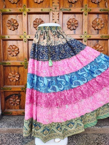 Women's Floor-Length Satin Silk Bohemian Eco-Friendly Breathable High Elastic <b>Patchwork</b> Print Multi Color ODM Summer Wear <b>Skirt</b> - Product Image 2