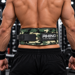 Ceinture de musculation professionnelle en néoprène camouflage vert sarcelle Rhino Fitness avec support lombaire réglable à levier - Product Image 2