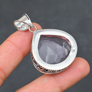 Magnifique pendentif en kunzite rose, pierre précieuse créée en laboratoire, en argent sterling 925, fait main, bijou statement, cadeau pour femme, très demandé - Product Image 2