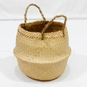 Cesta de Almacenamiento Tejida con Hojas de Palma, Diseño Nuevo, Maceta con Asas Dobles - Product Image 5