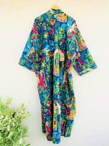Kimono con Estampado Floral Bohemio, Manga Tres Cuartos, Corte Holgado, Ropa de Verano, Estampado Digital, Tejido de Poliéster, Largo Midi - Product Image 2