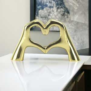 Golden Aluminum Heart Shape Sculpture Artistic Tabletop Decor for Living Room Valentine's Day Contemporary Design - Product Image 2