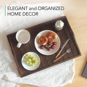 Plateau de service rectangulaire en bois massif durable et personnalisé avec poignées, plateau décoratif pour salon, chambre, entrée et cuisine - Product Image 2