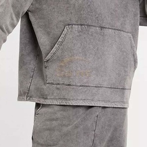 SAINT APPARELS Ensemble survêtement homme gris délavé à l'acide, sweat à capuche et pantalon de jogging, 100% coton, style vintage streetwear décontracté, 2 pièces - Product Image 6