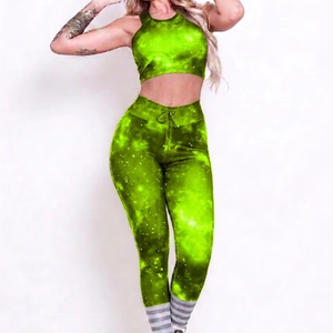 Women Yoga Set Best Quality Textured Solid Stitch Digital Print 2 Piece Breathable High Waist - Product Image 1