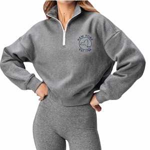 Women's ASPINO INTERNATIONAL Blue Quarter <b>Zip</b> <b>Hooded</b> Sweatshirt Full Sleeve Knitted 100% Cotton Breathable Anti-Shrink - Product Image 6