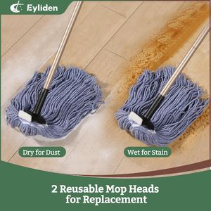 Mop Industriali Resistenti per Uso Domestico, con 2 Testine in Cotone Riutilizzabili Senza Contatto e 4 Tamponi Abrasivi - Product Image 2
