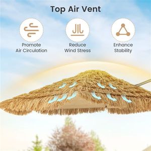 Ombrellone da Esterno a 2 Livelli Stile Tropicale 2,9m Naturale+Nero con Design Ventilato Protezione Solare per Giardino/Bordo Piscina - Product Image 6