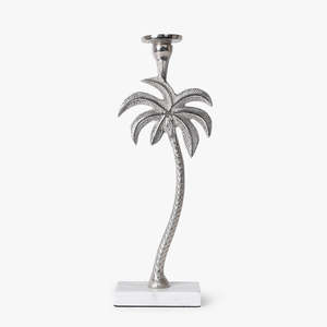 Portavelas de Aluminio Plateado con Base de Mármol Blanco, Soporte de Metal Tropical para Velas, Adorno Decorativo para Mesa de Estilo Costero - Product Image 4