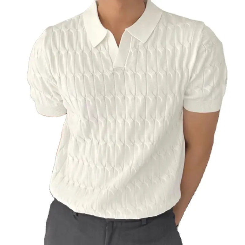 Polo de manga corta para hombre, Camiseta deportiva de rayas sólidas de verano, Camiseta con cuello de polo de negocios de lujo levantado a la moda, ropa