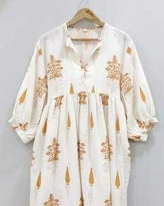 Robe tunique midi simple en coton 100% à imprimé floral fait main pour femmes |   Robe ethnique indienne bohème - Product Image 3