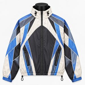 Men's Color Blocking Windproof <b>Racer</b> <b>Jacket</b> Stand Collar Zipper Closure Sporty Style Autumn Wear - Product Image 1