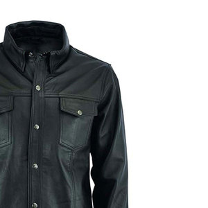 Men <b>Leather</b> <b>Shirt</b> Turn Down Collar Long Sleeve Button Front Casual Jacket Black Durable - Product Image 1