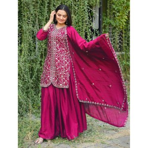 Conjunto de traje de fiesta Sharara para mujer de diseñador Secuencia bordada Trabajo para un aspecto elegante - Product Image 5