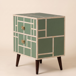 Modern Resin Inlay Nightstand <b>Bedside</b> <b>Table</b> Two Drawer Storage Cabinet for Bedroom Home Decor Furniture - Product Image 4