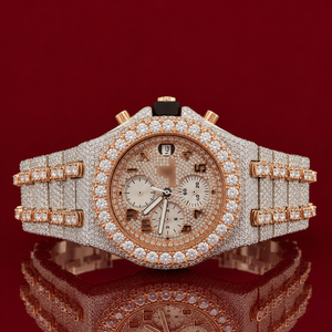 Luxury Iced Out Rose Gold <b>Chronograph</b> Watch for Men Full Diamond Hip Hop Stainless Steel Quartz Wristwatch Custom Logo - Product Image 1