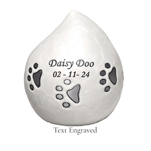 Urna Funeraria de Metal Esmaltada en Blanco para Mascotas, Urna Conmemorativa con Huella de Pata y Nombre Personalizado para Entierro - Product Image 6