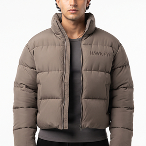 Men's Custom Winter <b>Crop</b> <b>Puffer</b> <b>Jacket</b> Thick Padded Quilted Stand Collar Zipper Streetwear Warm Casual Outerwear - Product Image 1