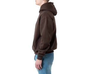 Sweat-shirt à capuche en molleton marron surdimensionné pour homme, manches classiques, couleur unie, décontracté, pour l'automne, en coton tricoté avec poches - Product Image 4