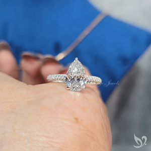 2CT Pear Cut Lab Grown Diamond <b>Ring</b> Statement Teardrop Engagement <b>Ring</b> Three Row Pave Band 10K White Gold <b>Ring</b> - Product Image 4