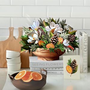 Biglietto di auguri natalizio 3D pop-up con magnolia invernale a grandezza naturale da 15 pollici, bouquet di fiori eterni da 15 pollici, biglietti bianchi per le festività - Product Image 2