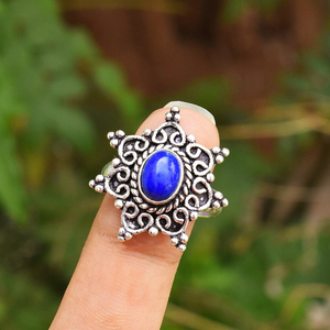 <b>Lapis</b> <b>Lazuli</b> <b>Ring</b> 925 Sterling Silver Handmade Blue Gemstone Jewelry - Product Image 3