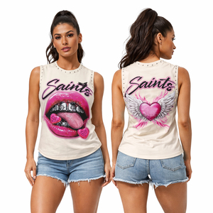 Top Corto Personalizado con Gráficos para Mujer, Chaleco sin Mangas con Tachuelas, Estampado de Labios Rosados, Estilo Urbano Y2K, Moda de Verano, Top Corto Informal - Product Image 4