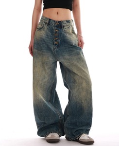 Jeans de mezclilla lavados de cintura media, corte recto, con botones, de alta gama, para mujer, estilo casual, streetwear, hip hop, de verano. - Product Image 5