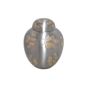 Dome Shape Brass Pet Cremation Urn with Gold Paw Print Design Metal Ashes <b>Container</b> Urn & Jars for Pets Customizable Style - Product Image 1