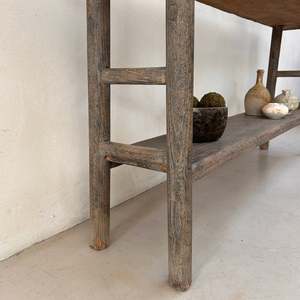 Mesa Consola Rústica Antigua de Olmo, Mueble Auxiliar Estrecho de Madera Reciclada Sólida para Entrada con Estante Inferior, Estilo Rústico Wabi Sabi - Product Image 5