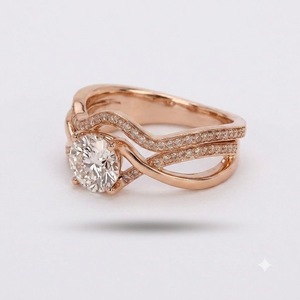 Ensemble de bague de fiançailles en platine 950 avec diamant rond de 1,10 carat, couleur E, VS, diamant cultivé en laboratoire de 0,12 carat, alliance assortie incurvée, ensemble de bijoux fins - Product Image 4