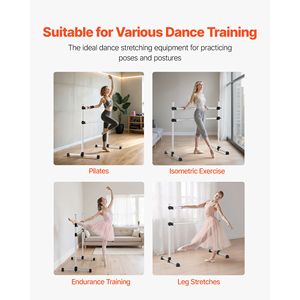 Barra da Balletto Portatile Autoportante da 4 Piedi in Alluminio con Doppia Barra Regolabile in Altezza, Accessorio per Ginnastica e Stretching - Product Image 5